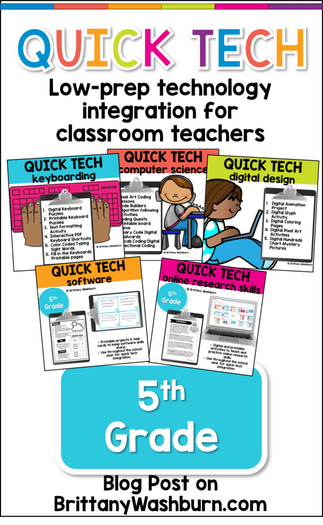 Technology Integration is now easy! Quick Tech Activities for 5th Grade enable and empower classroom teachers to integrate technology without having to do any planning or prep.