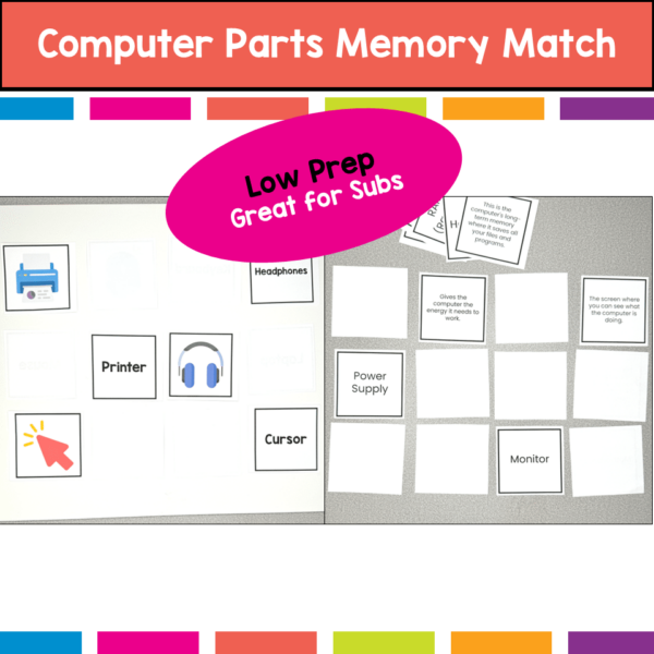 Computer Parts Memory Match Printable Cards